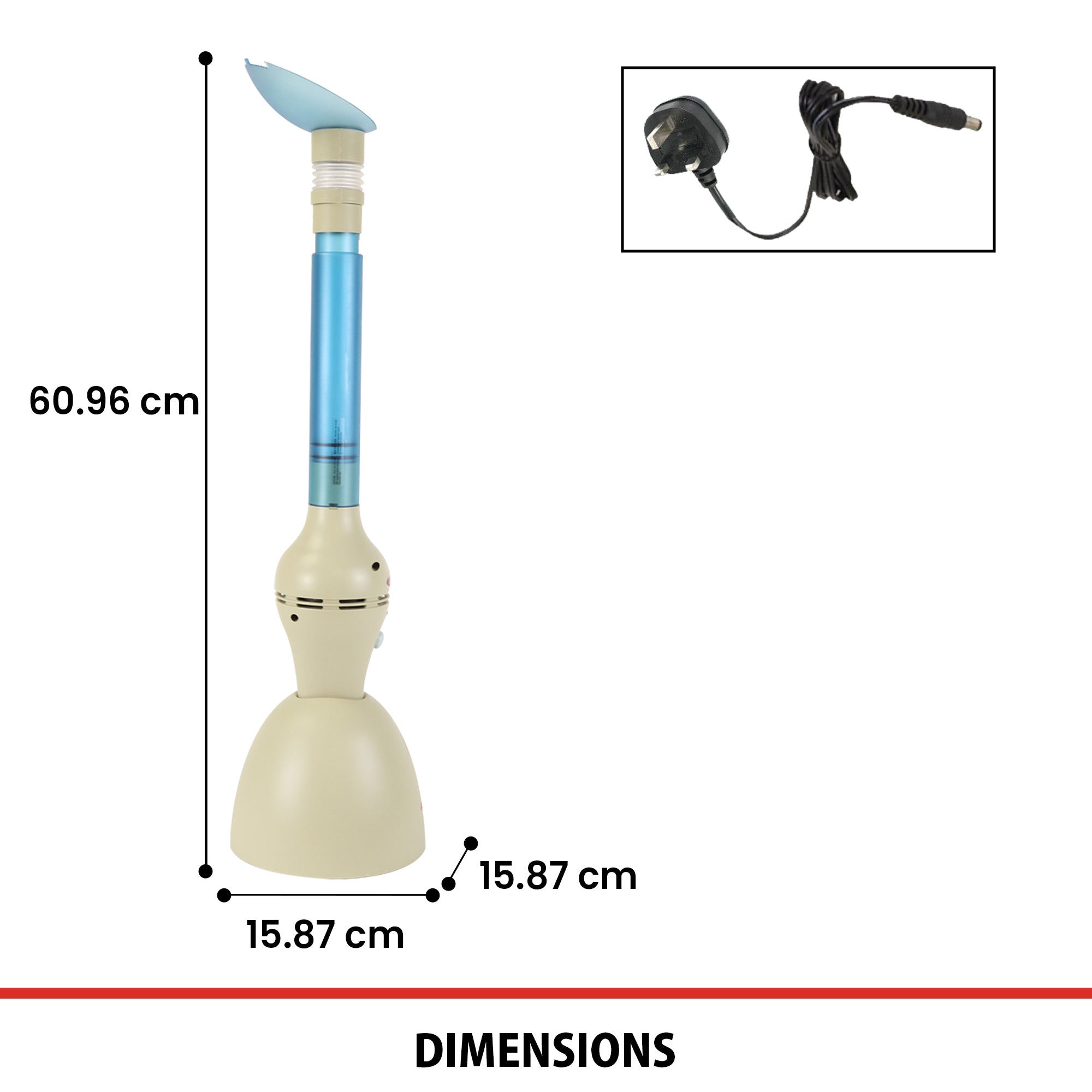 Lentek cordless bug vacuum and AC charging cord on a white background with dimensions labeled