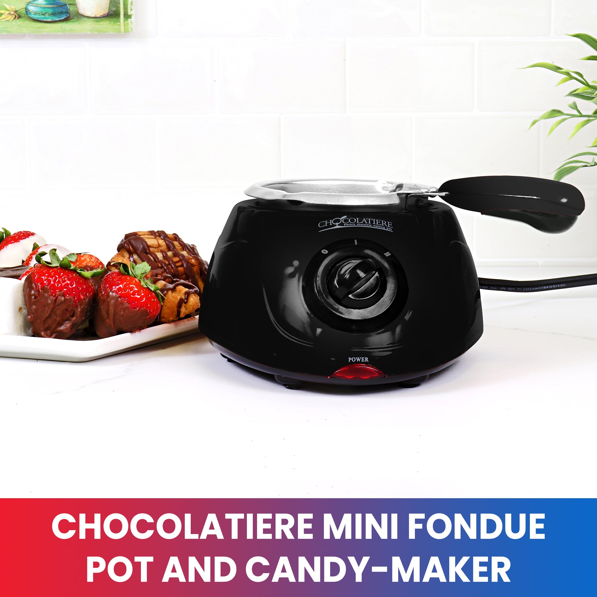 Total Chef Chocolatiere Electric Melter for Chocolate and Candy Melts, 8.8 oz (250 g), Fondue Pot, DIY Candy Maker with 32-Piece Accessory Kit for Dessert, Special Occasion, Romantic Dinner, Black