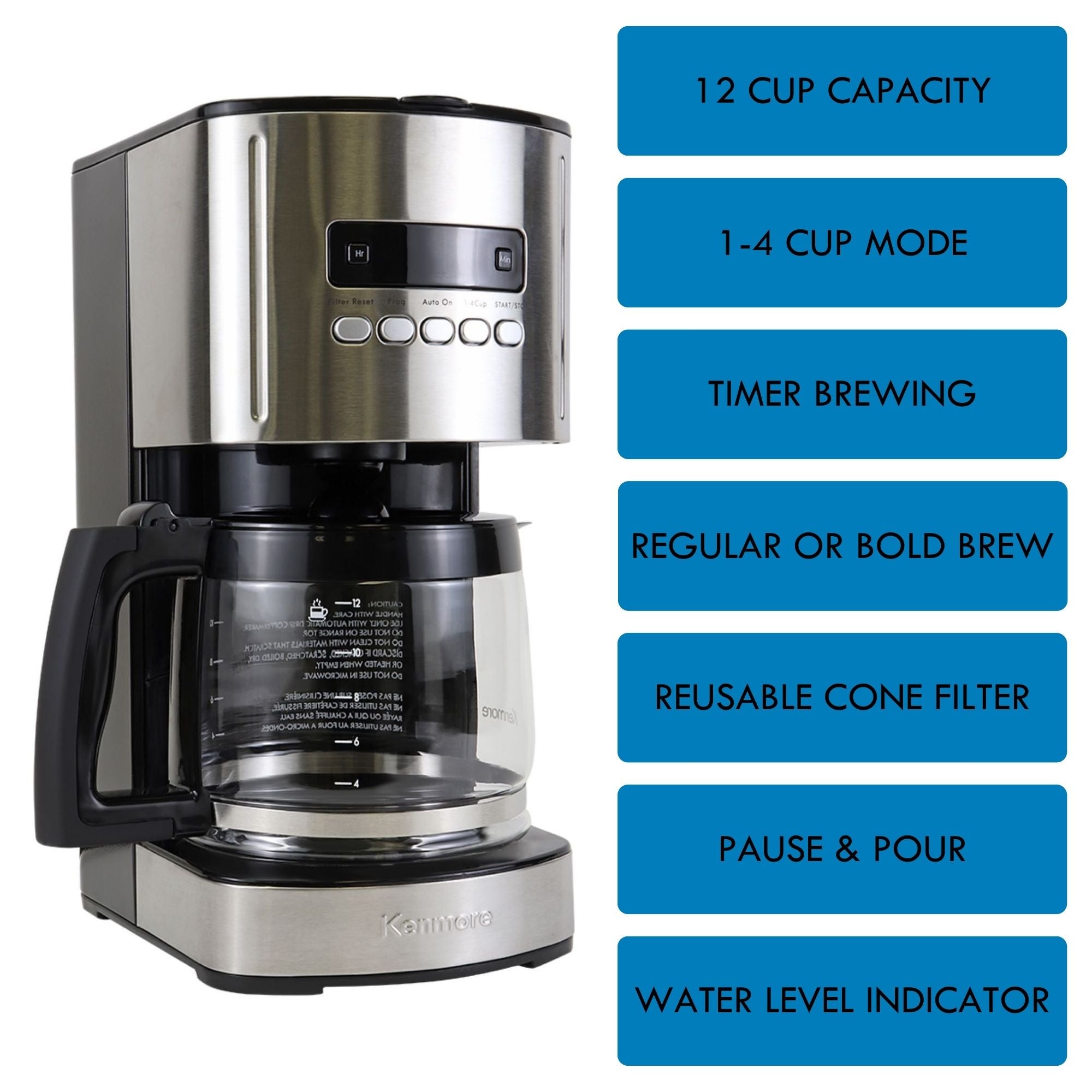 12-Cup Drip Coffee Maker Machine, 1.8L Programmable Filter Coffee Machines with Timer, Fast Brewing Technology, Reusable Filter, Glass Carafe