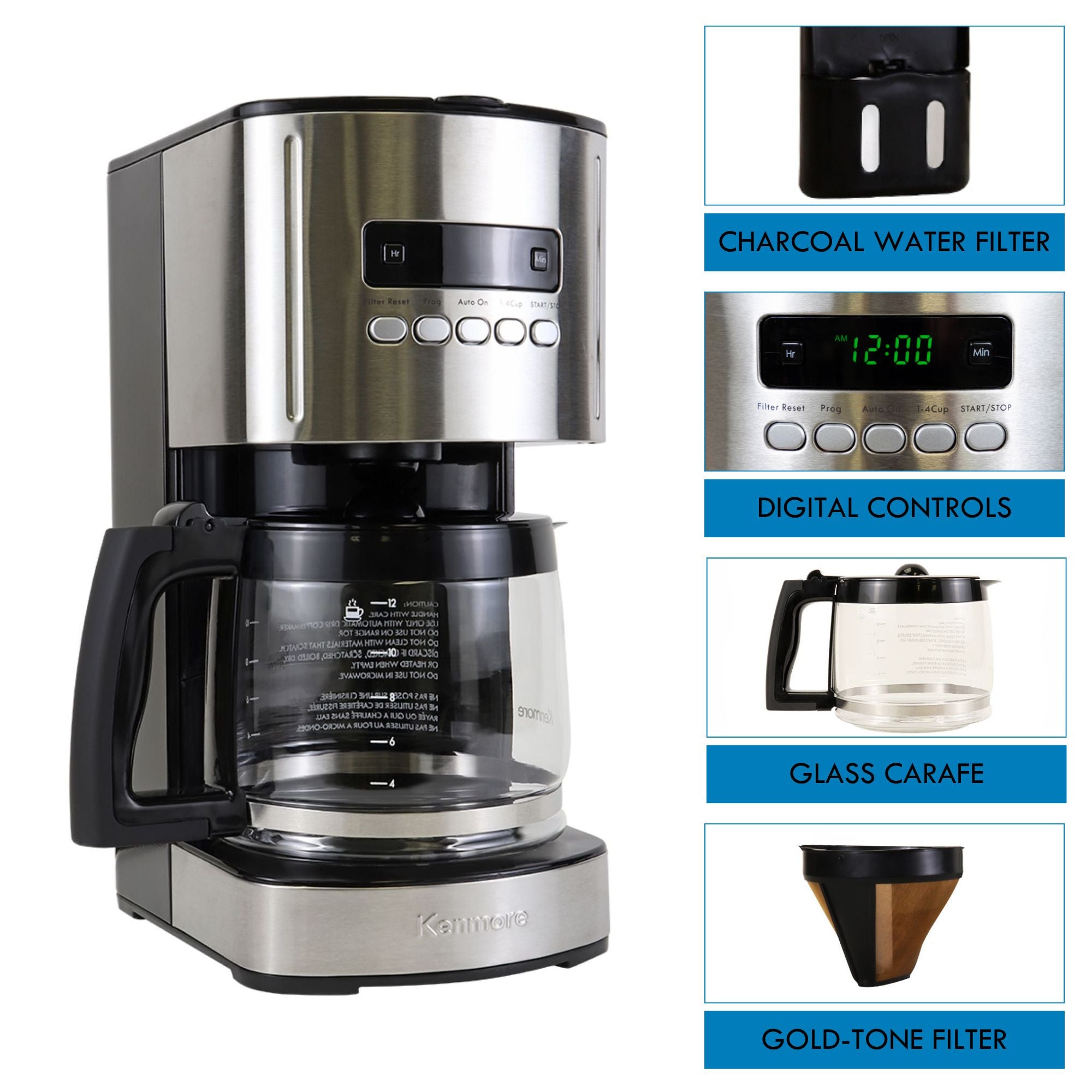 12-Cup Drip Coffee Maker Machine, 1.8L Programmable Filter Coffee Machines with Timer, Fast Brewing Technology, Reusable Filter, Glass Carafe