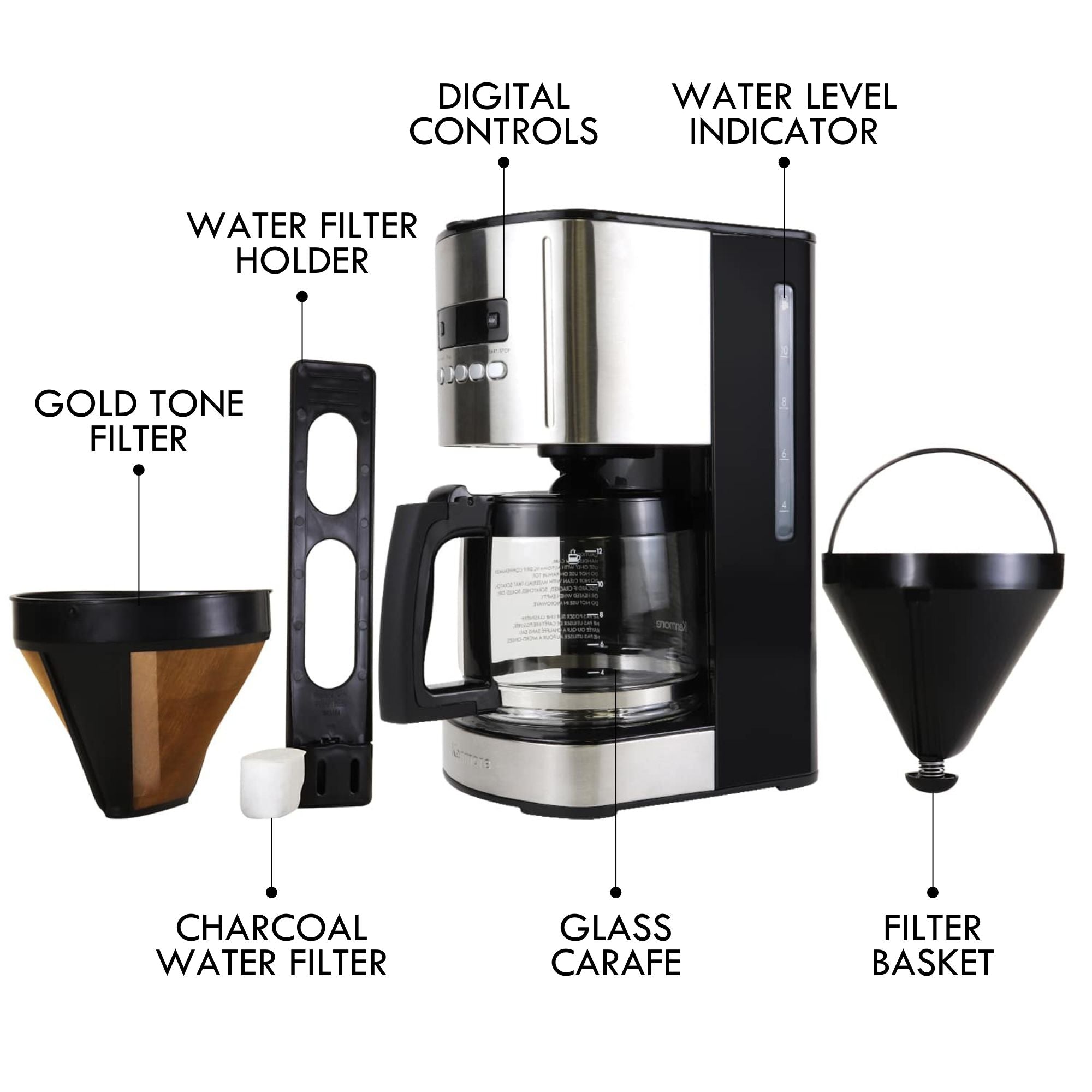 12-Cup Drip Coffee Maker Machine, 1.8L Programmable Filter Coffee Machines with Timer, Fast Brewing Technology, Reusable Filter, Glass Carafe