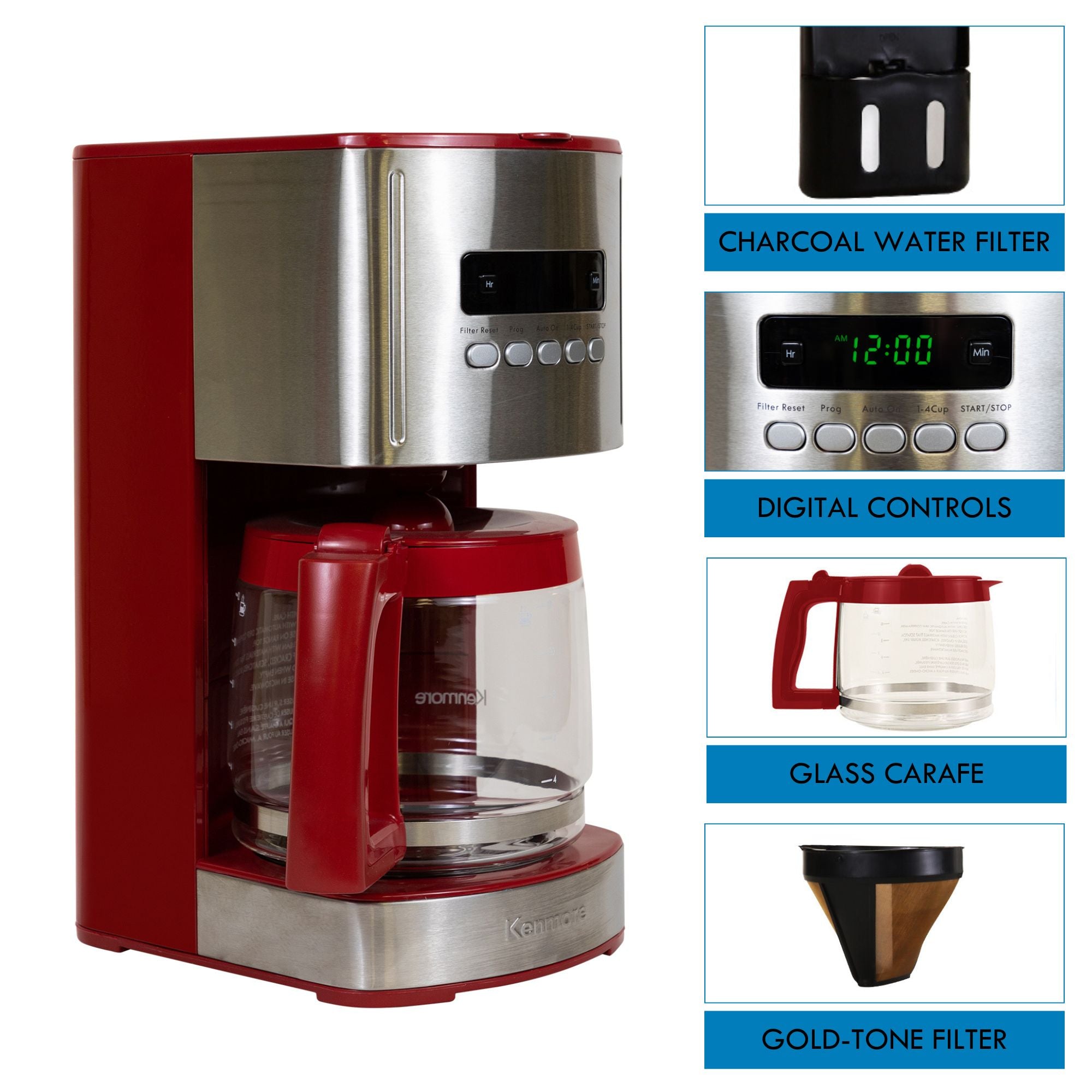 12-Cup Drip Coffee Maker Machine, 1.8L Programmable Filter Coffee Machines with Timer, Fast Brewing Technology, Reusable Filter, Glass Carafe