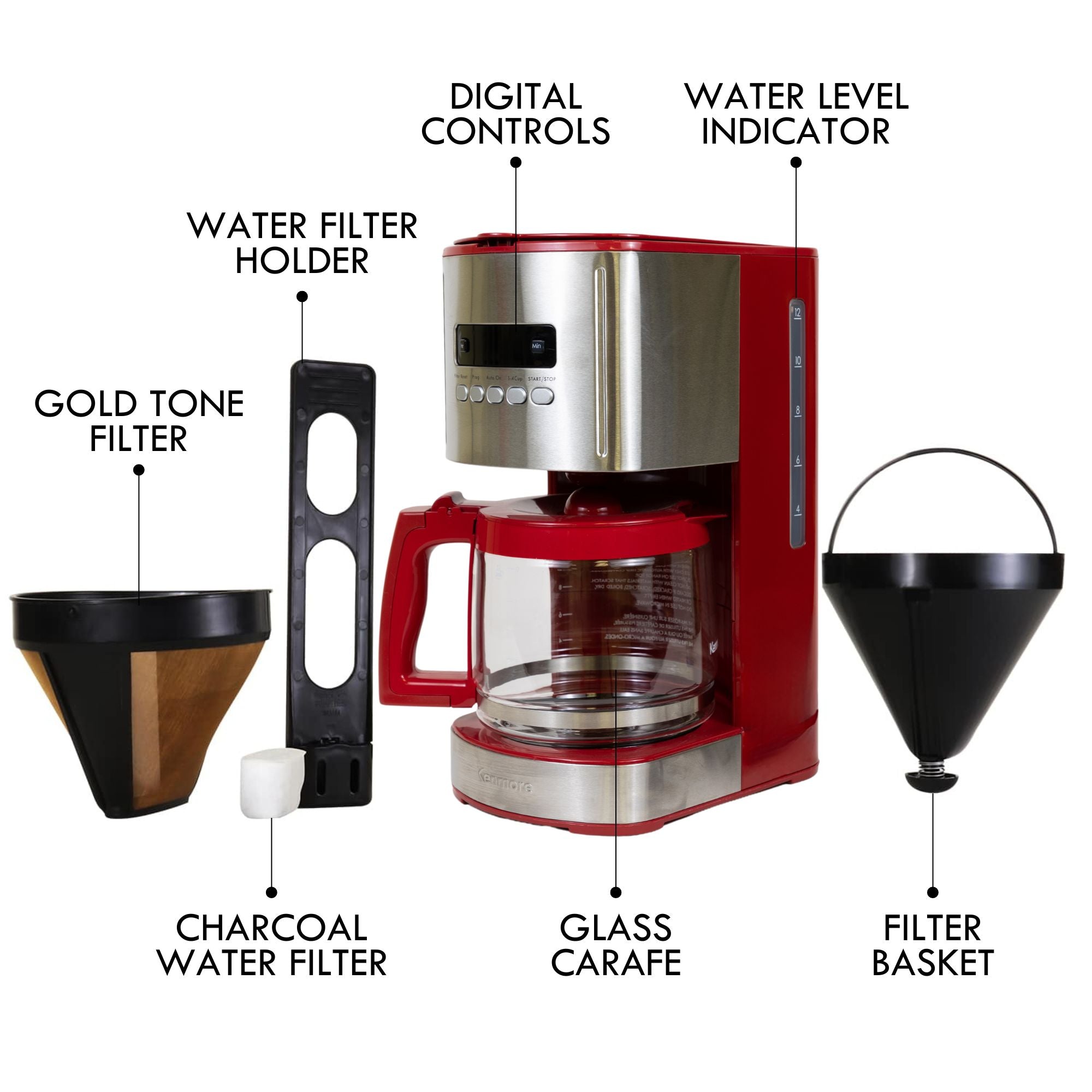 12-Cup Drip Coffee Maker Machine, 1.8L Programmable Filter Coffee Machines with Timer, Fast Brewing Technology, Reusable Filter, Glass Carafe