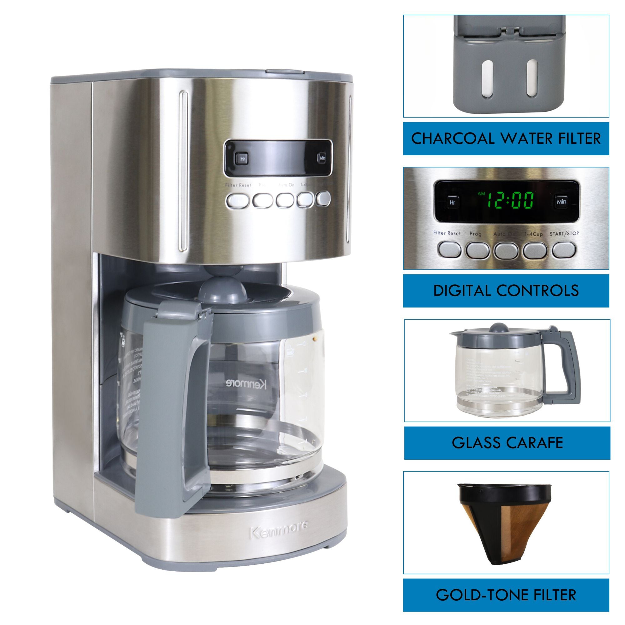 12-Cup Drip Coffee Maker Machine, 1.8L Programmable Filter Coffee Machines with Timer, Fast Brewing Technology, Reusable Filter, Glass Carafe